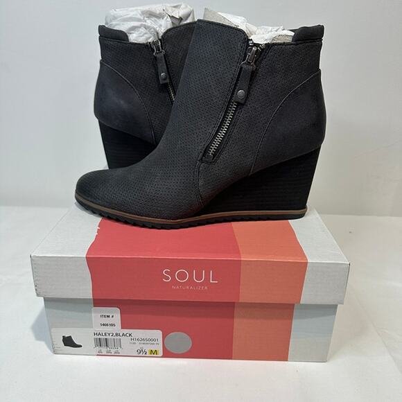 NEW! Naturalizer Soul Women's Haley2 Black Wedge Ankle Bootie Boots Size 9.5 - Picture 1 of 7